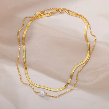 Women's Double Layer Imitation Gold Pearl Necklace