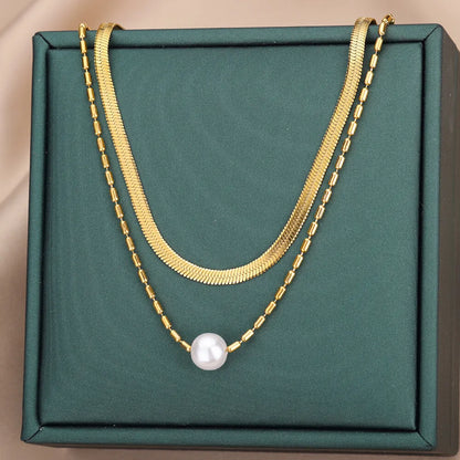 Women's Double Layer Imitation Gold Pearl Necklace