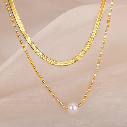 Women's Double Layer Imitation Gold Pearl Necklace